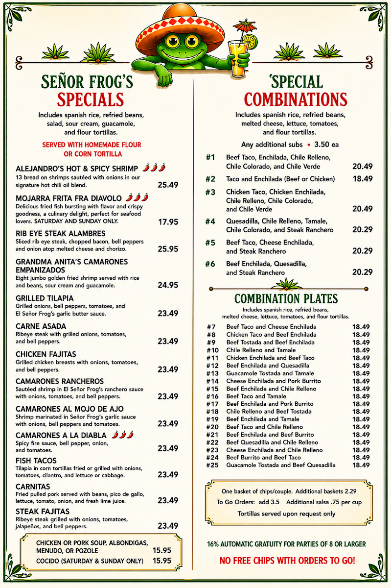 El Señor Frog's Menu 1