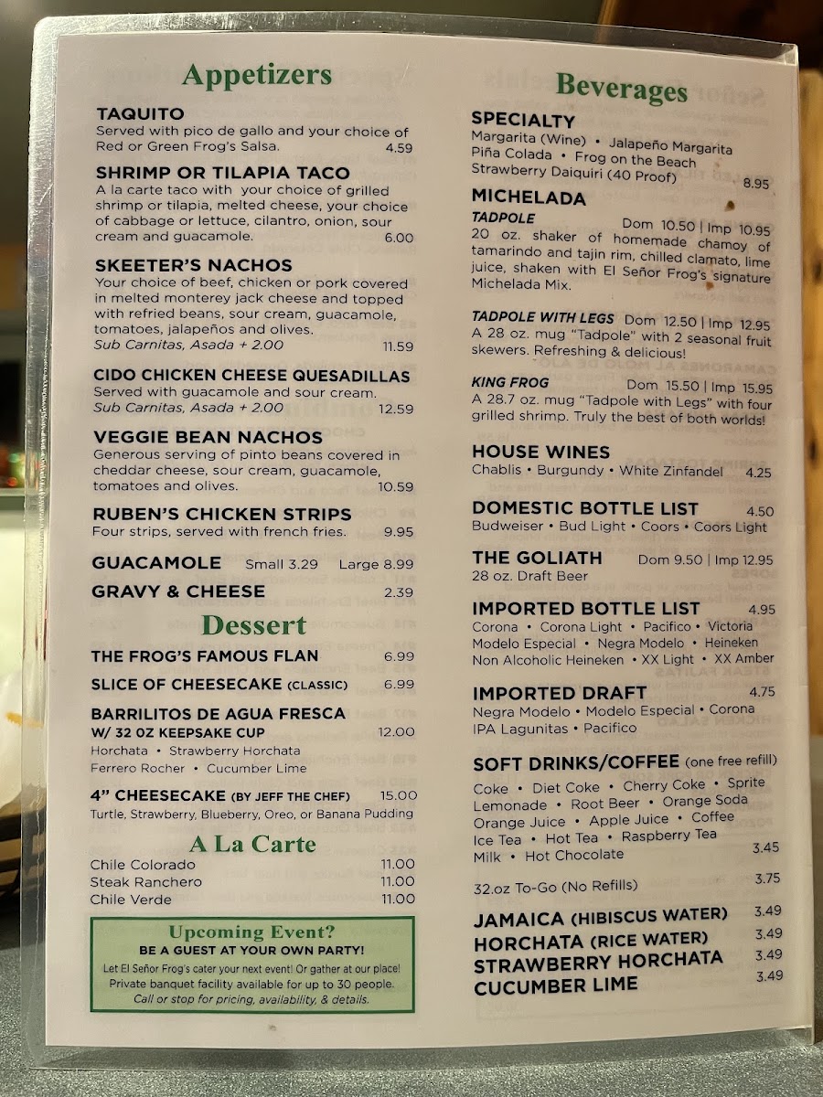 El Señor Frog's Menu 10