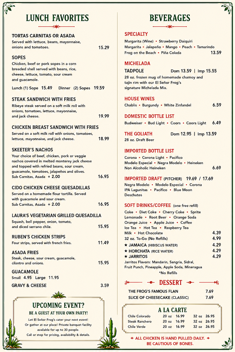 El Señor Frog's Menu 2