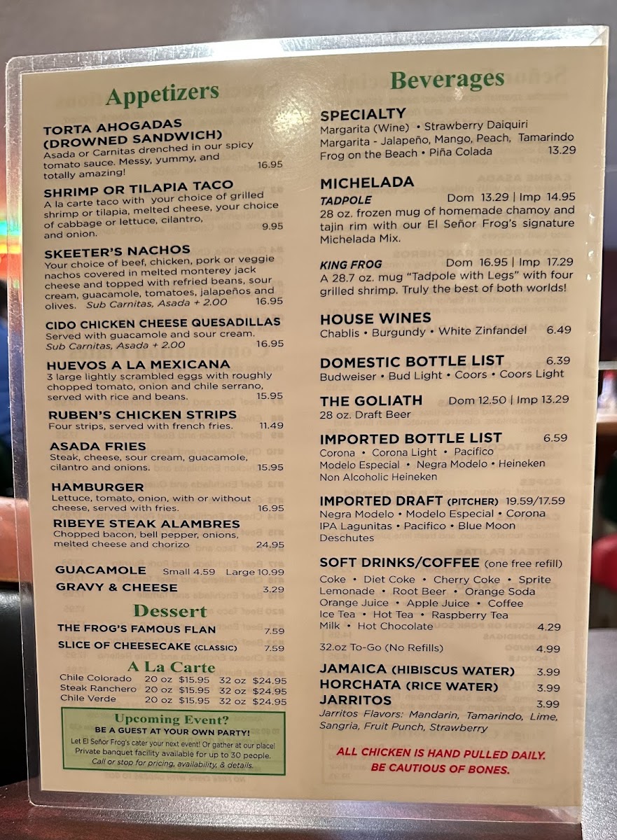 El Señor Frog's Menu 4