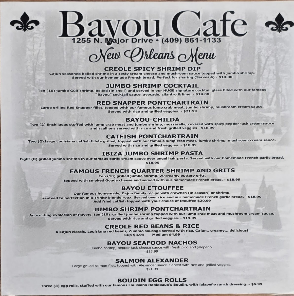 Bayou Cafe Menu 1