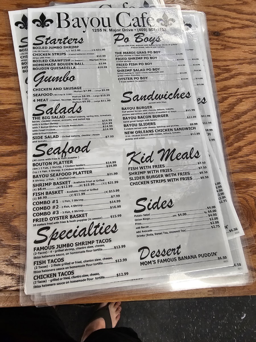 Bayou Cafe Menu 2