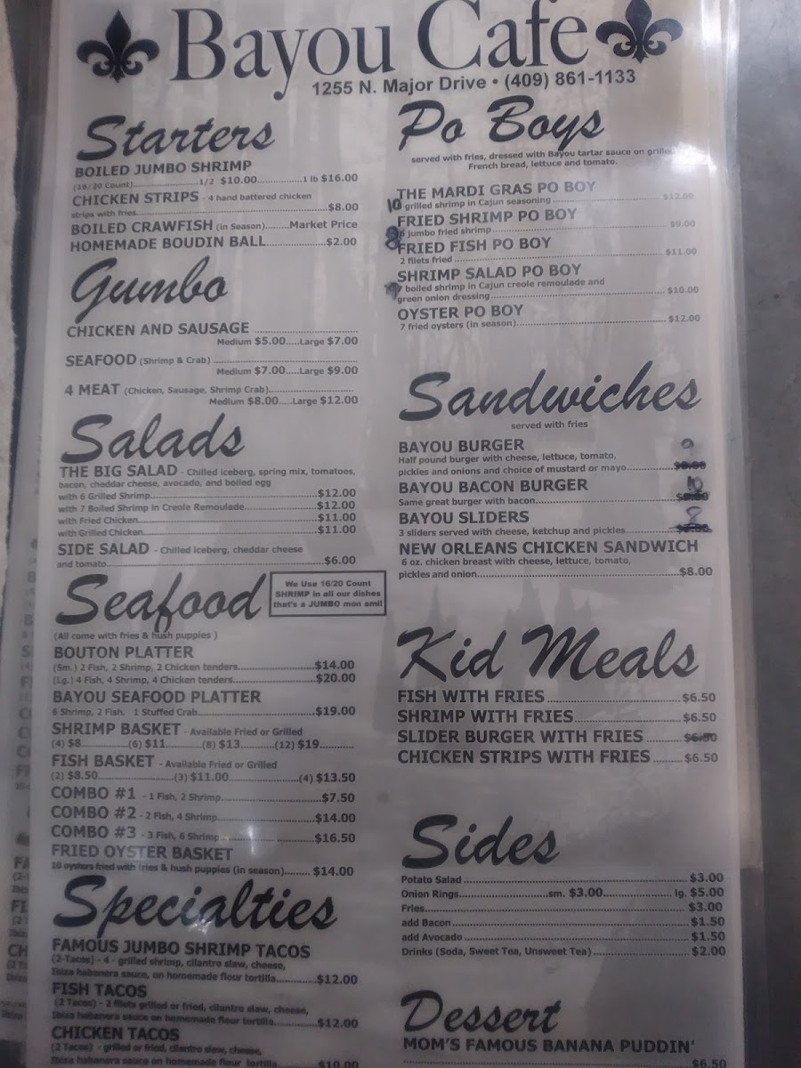 Bayou Cafe Menu 3