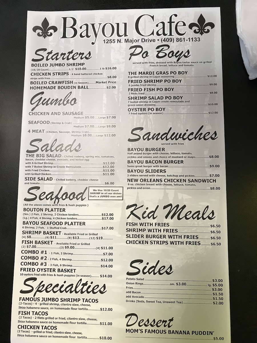 Bayou Cafe Menu 4
