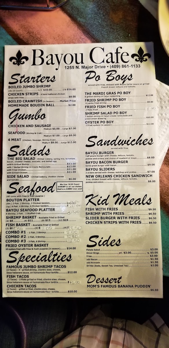 Bayou Cafe Menu 5