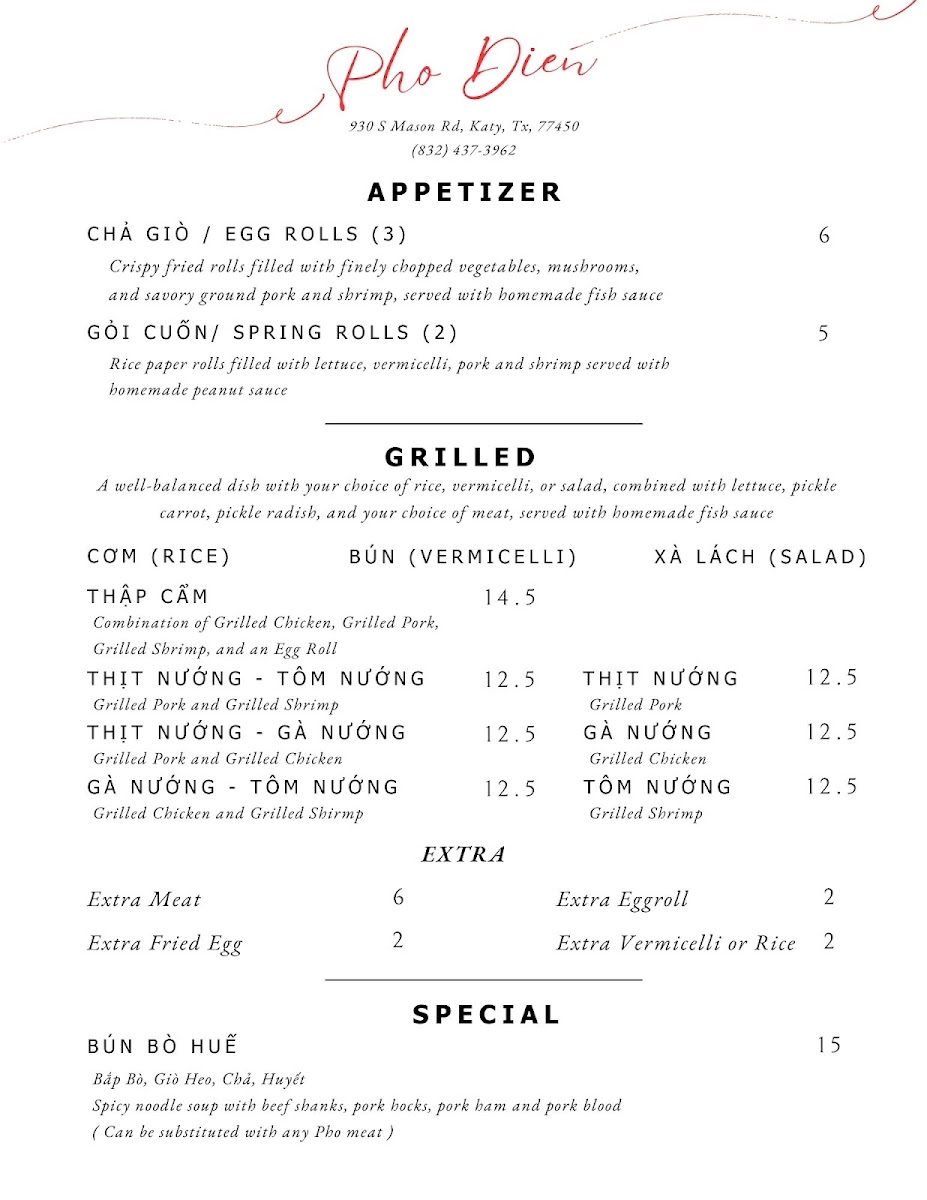 Pho Dien Katy Menu 3