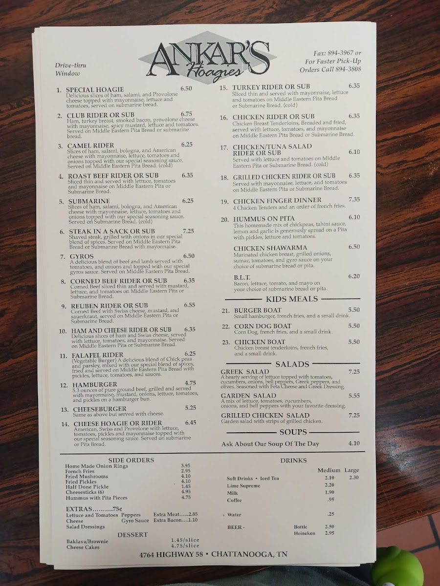 Ankar's Hoagies 58 Menu 3
