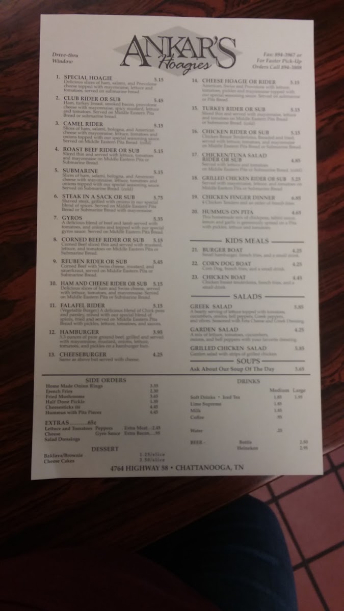 Ankar's Hoagies 58 Menu 7