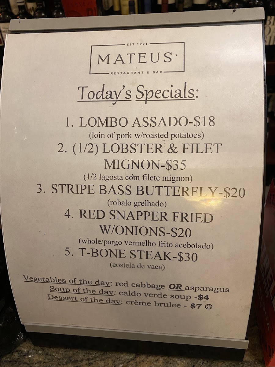 Mateus' Restaurant & Bar Menu 1