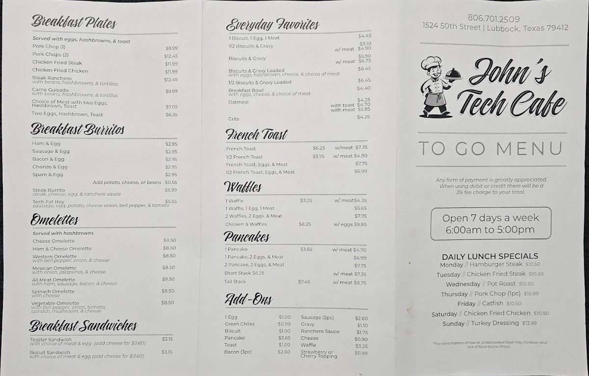 John's Tech Cafe Menu 1