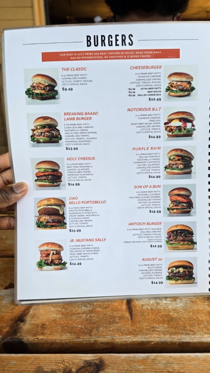 Ozzy's Burgers Toronto Menu 3