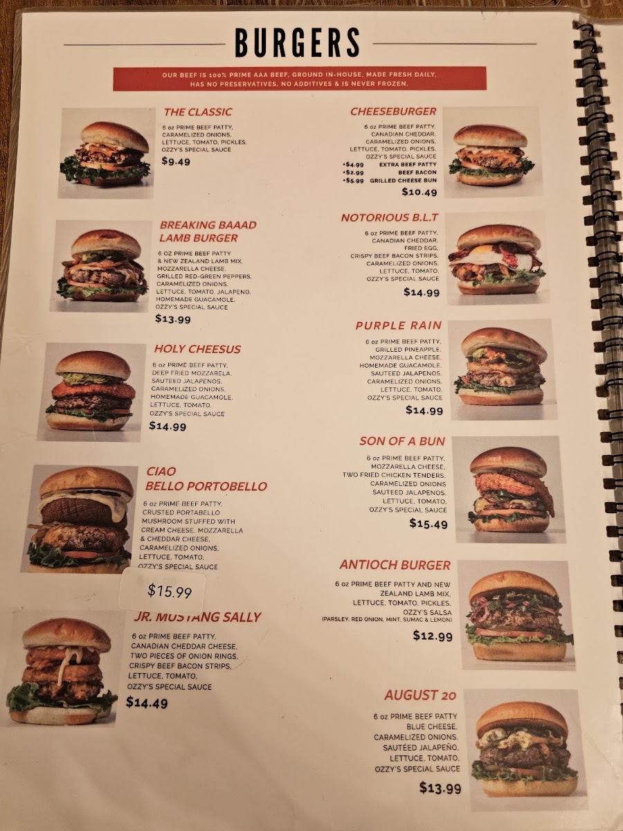 Ozzy's Burgers Toronto Menu 5