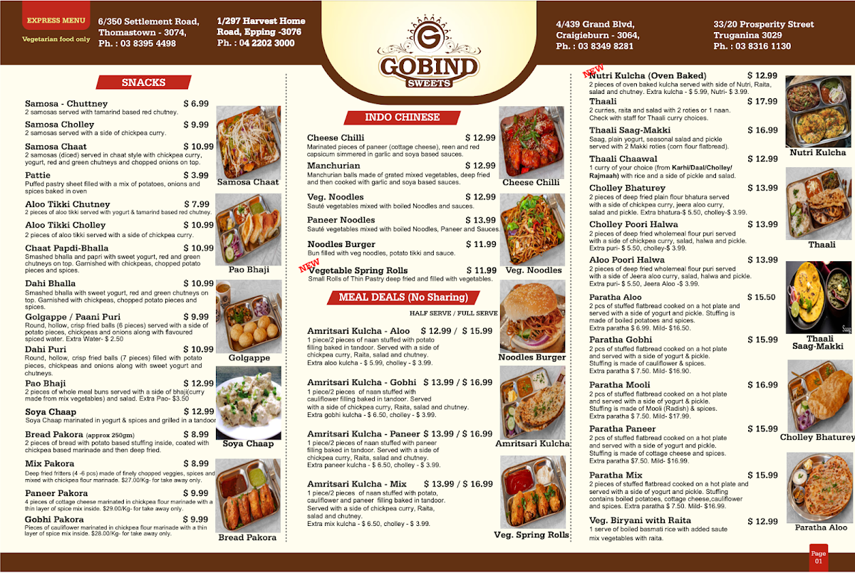 Gobind Sweets Menu 1