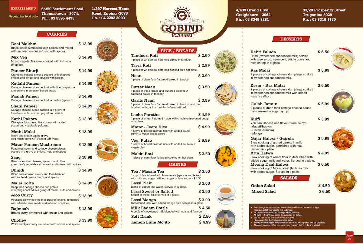 Gobind Sweets Menu 2