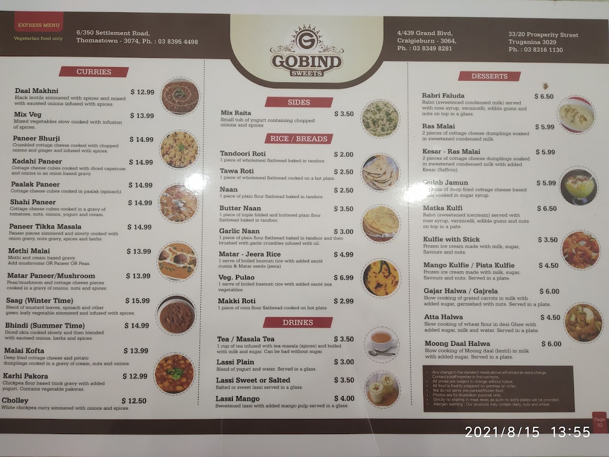 Gobind Sweets Menu 7
