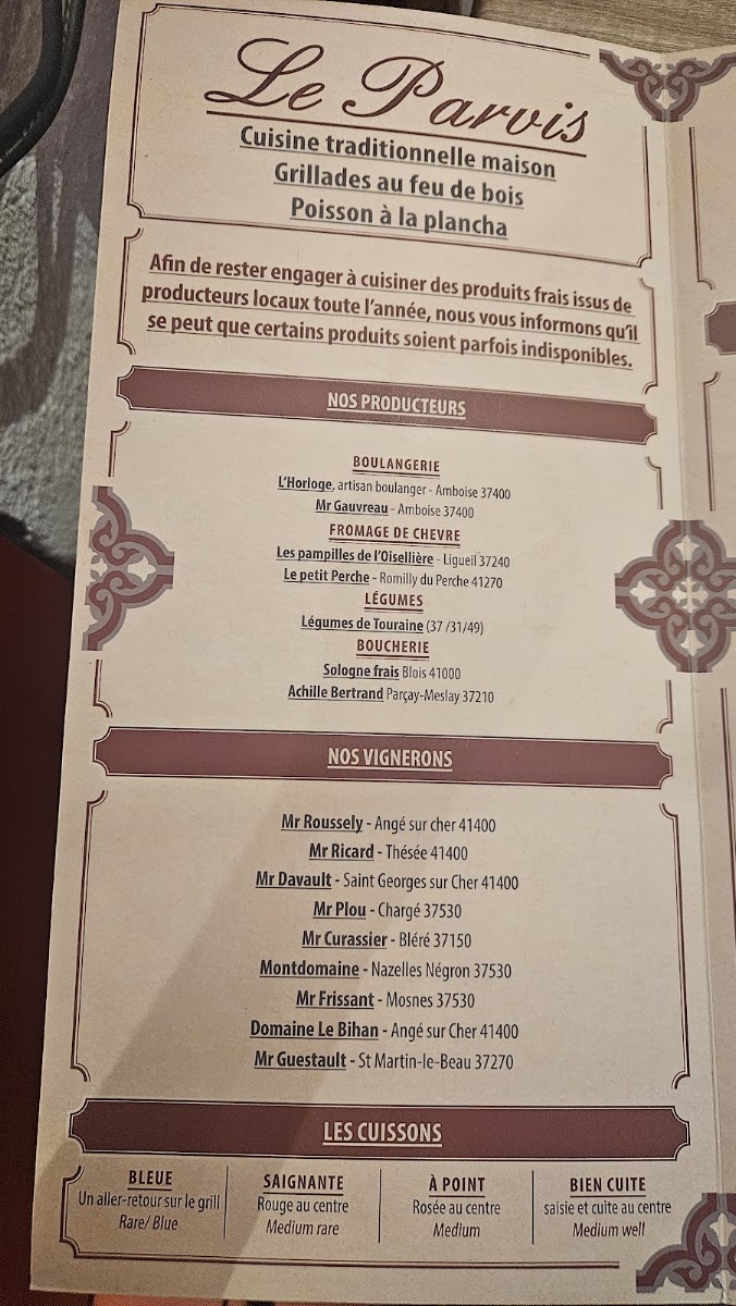 Le Parvis Menu 2