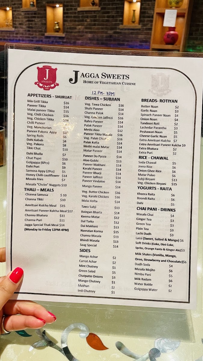 Jagga Sweets - Home of Indian Vegetarian Cuisine Menu 1