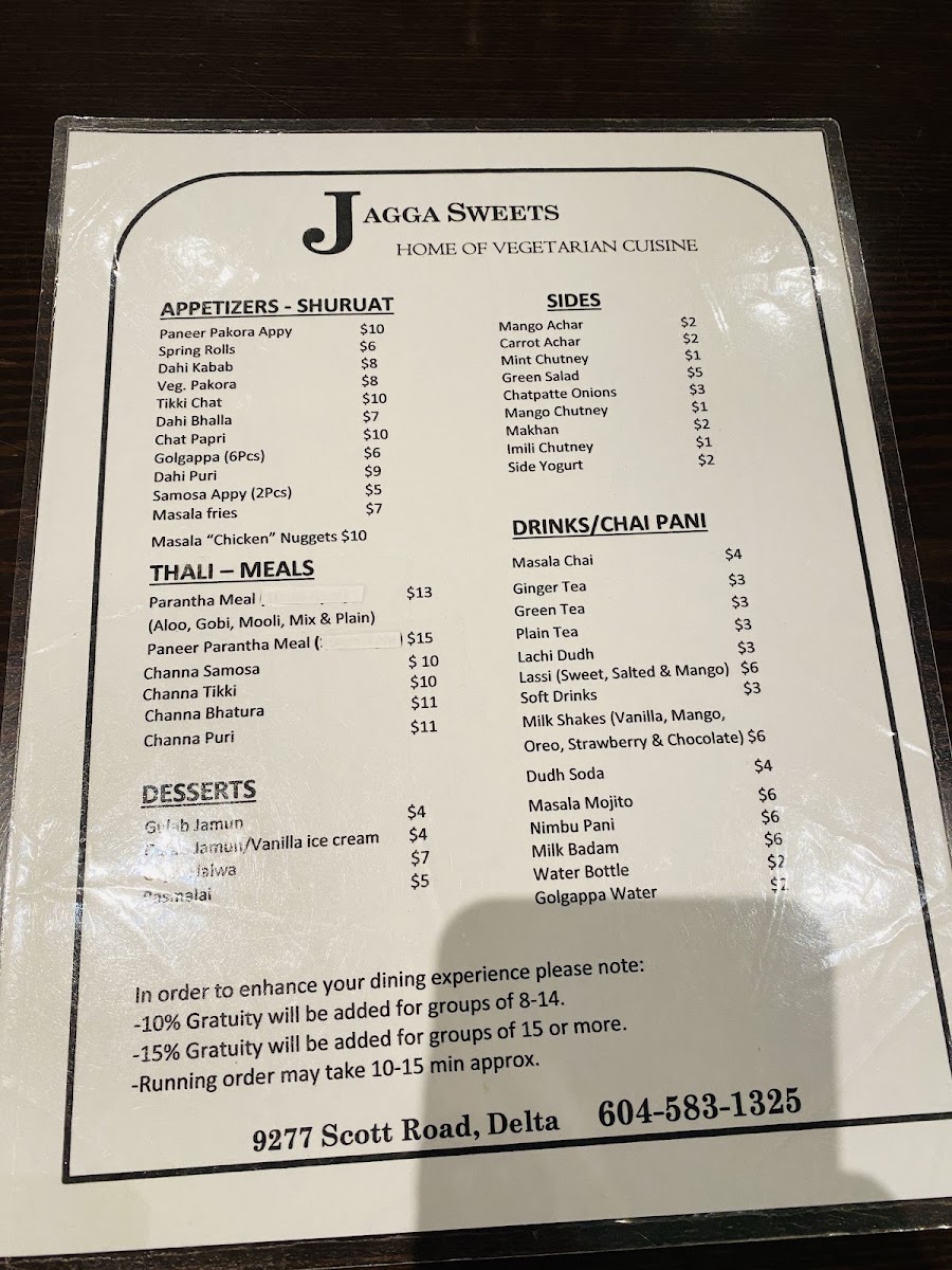 Jagga Sweets - Home of Indian Vegetarian Cuisine Menu 10