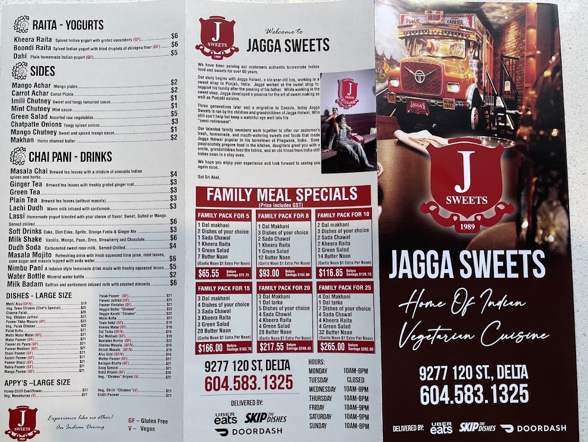 Jagga Sweets - Home of Indian Vegetarian Cuisine Menu 2