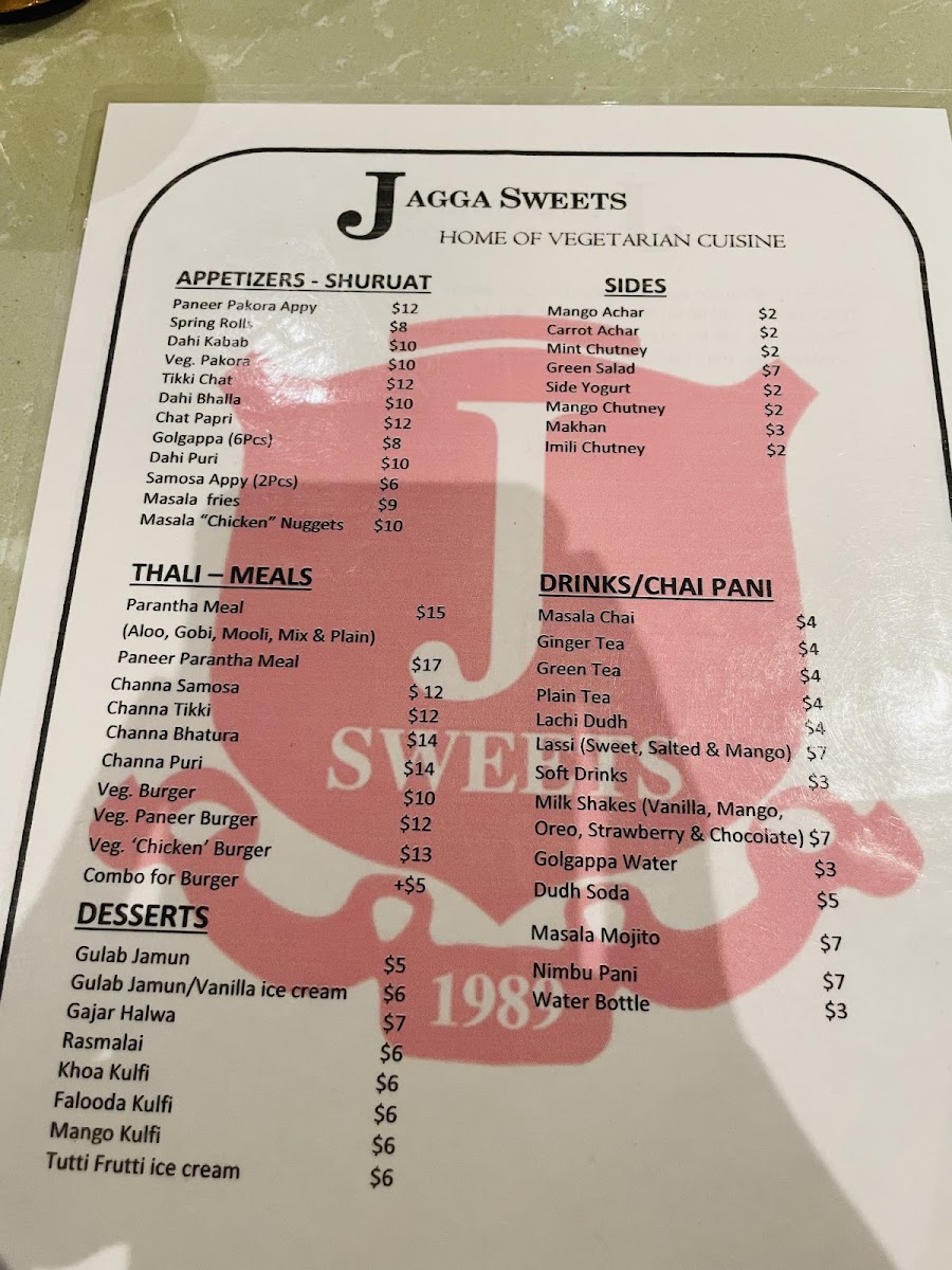 Jagga Sweets - Home of Indian Vegetarian Cuisine Menu 7