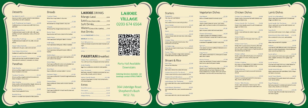 Lahore Village Menu 1