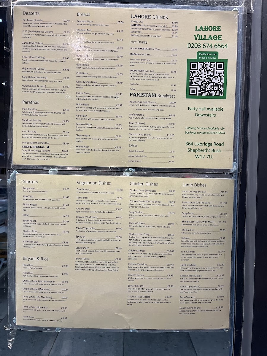 Lahore Village Menu 2