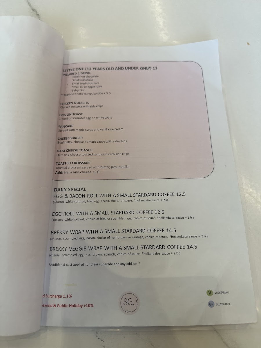 St Germain Cafe Menu 1