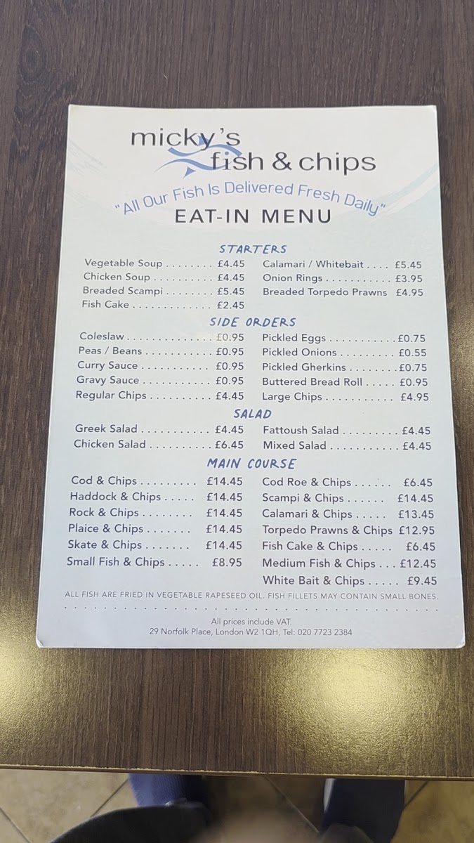 Micky's Fish & Chips Menu 1
