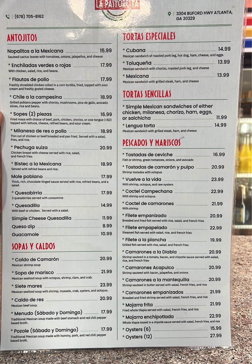 La Pastorcita Menu 1