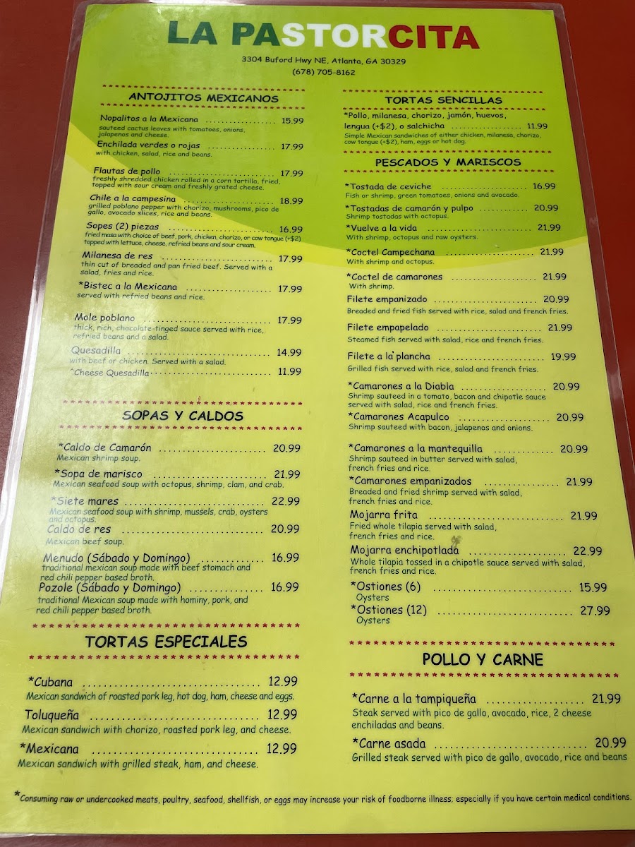 La Pastorcita Menu 10