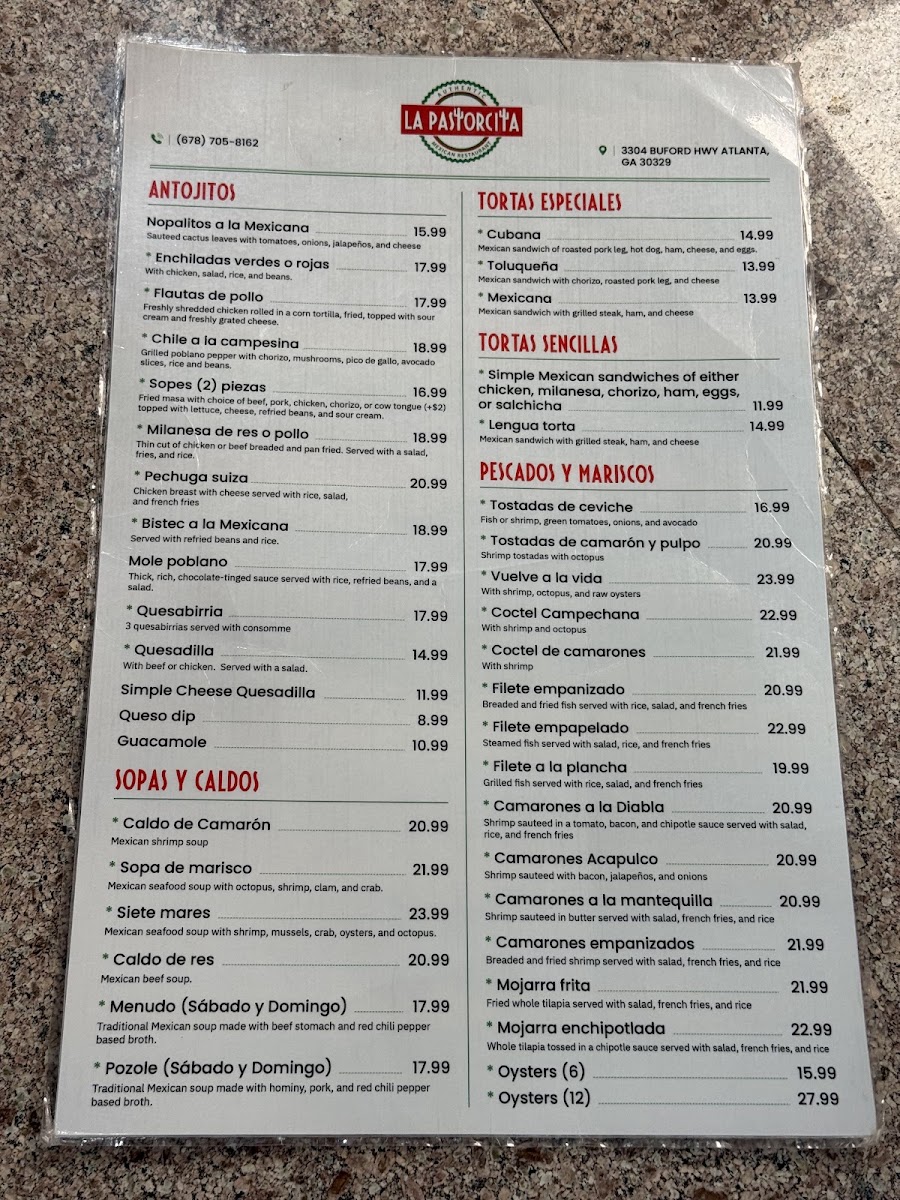 La Pastorcita Menu 2