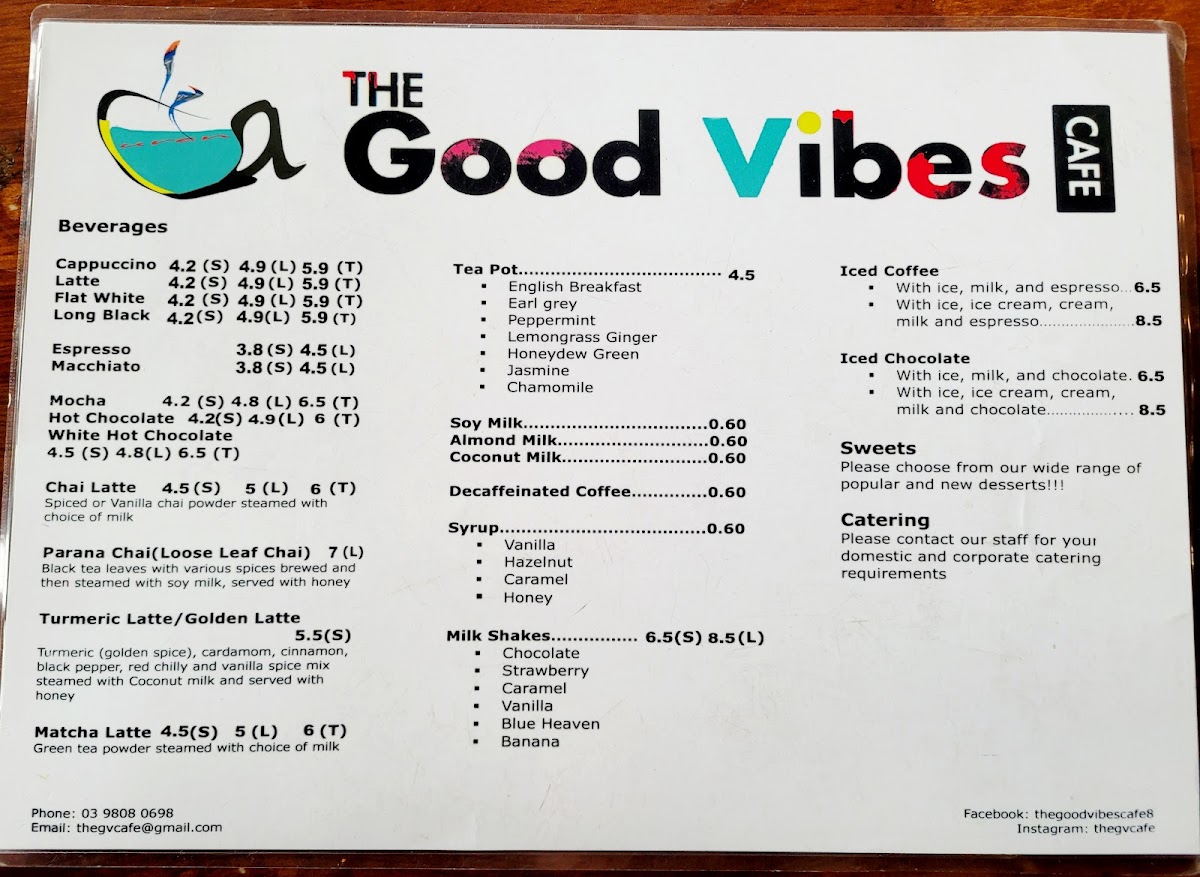 The Good Vibes Cafe Menu 1