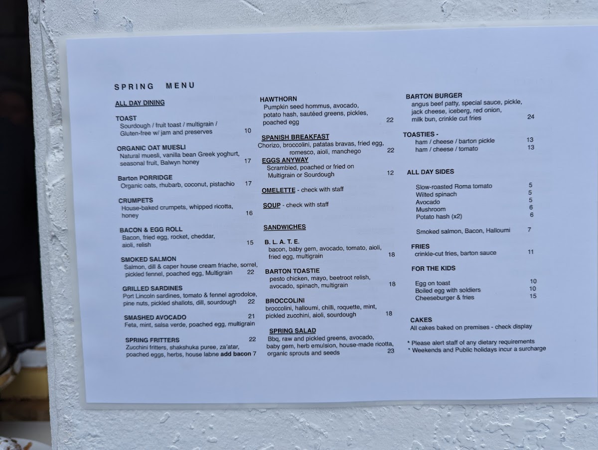 Barton Milk Bar Menu 2