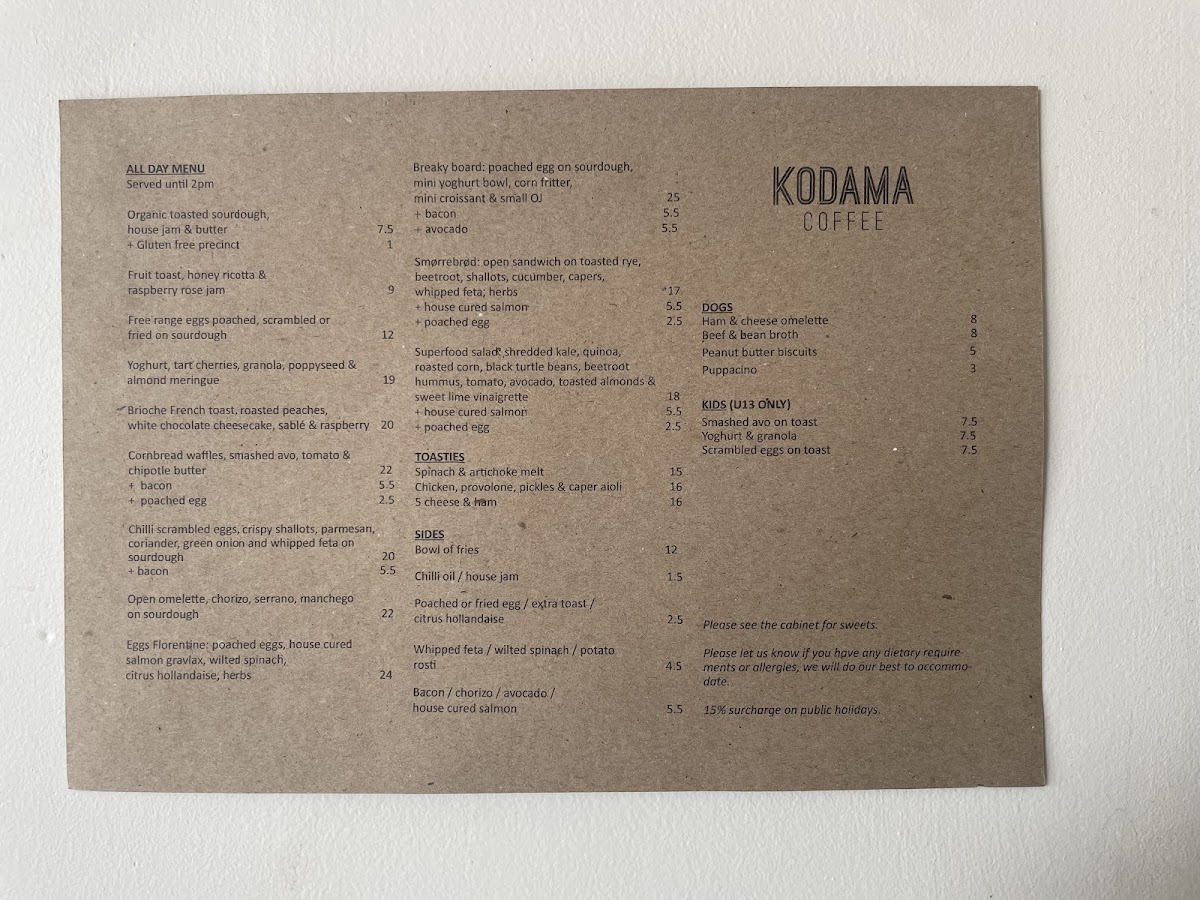 Kodama Coffee Menu 10
