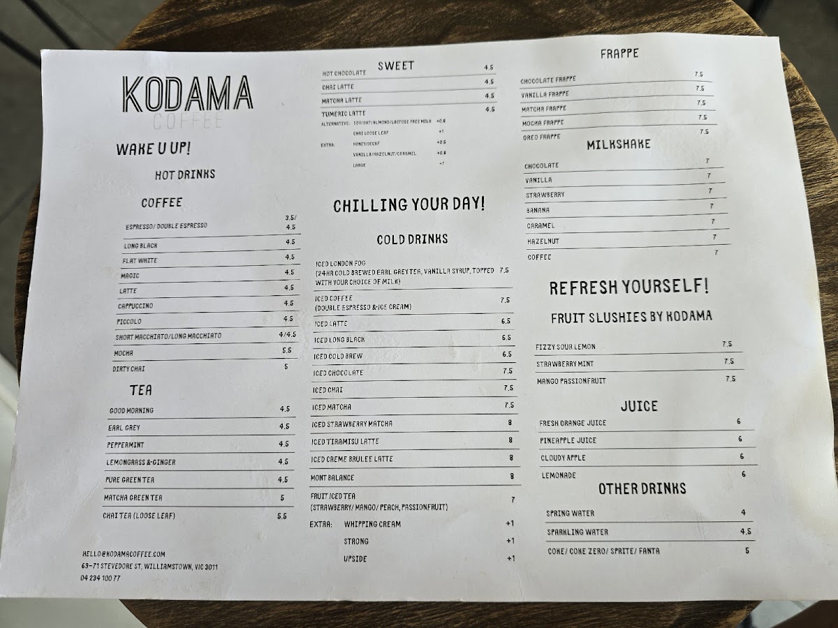 Kodama Coffee Menu 3