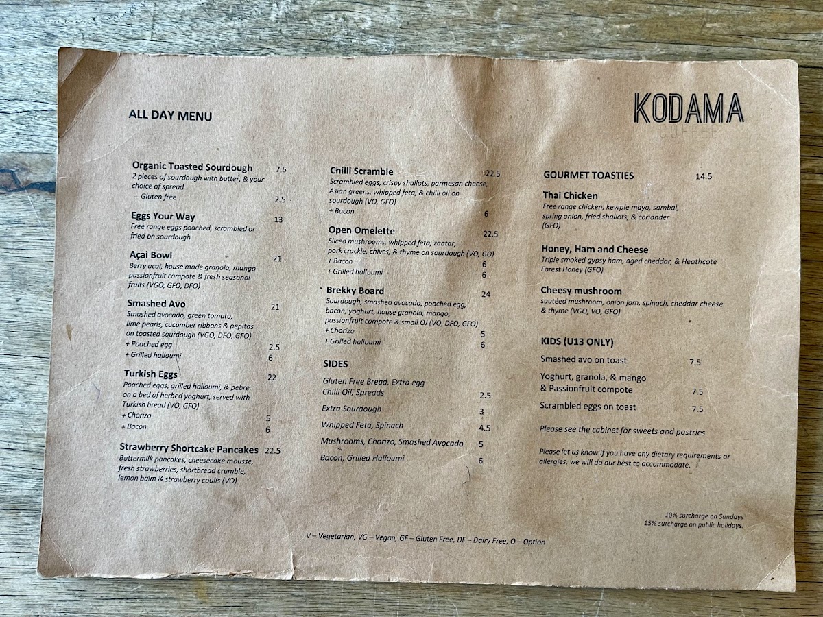 Kodama Coffee Menu 5