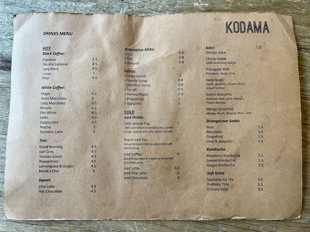Kodama Coffee Menu 6