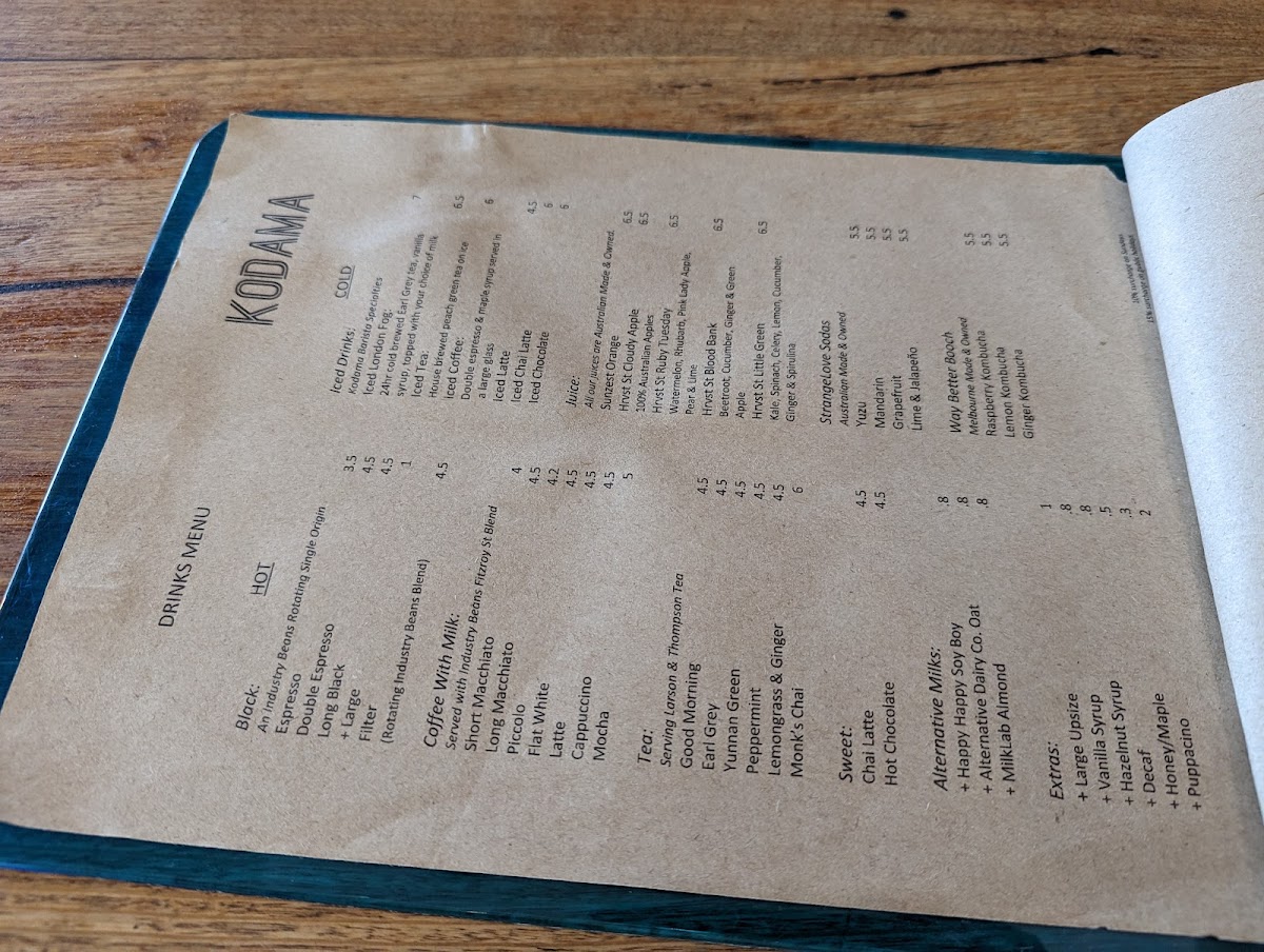 Kodama Coffee Menu 8