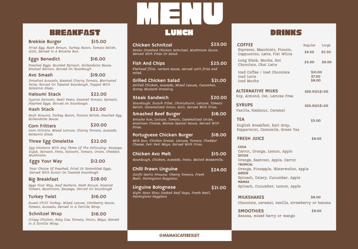 Mamas Cafe Menu 1