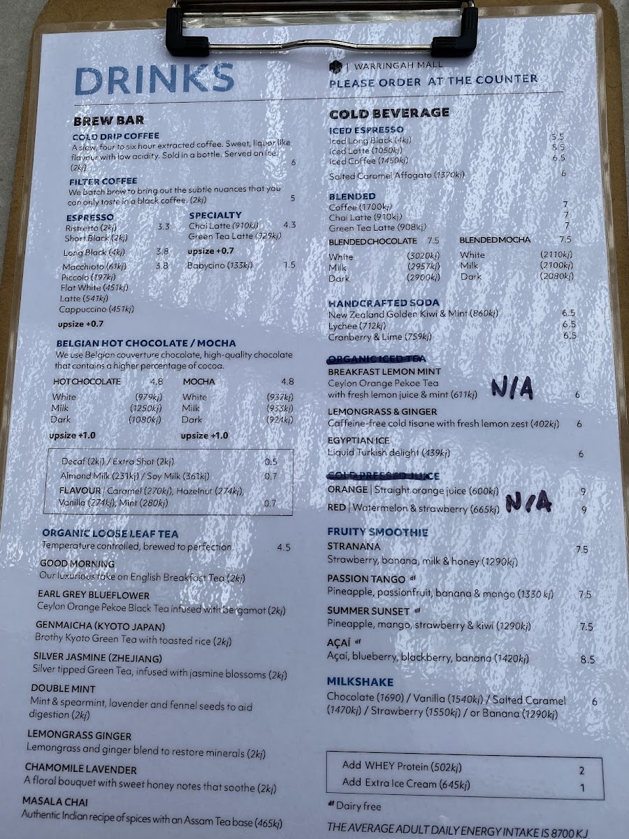 Leaf Cafe & Co Brookvale Menu 1