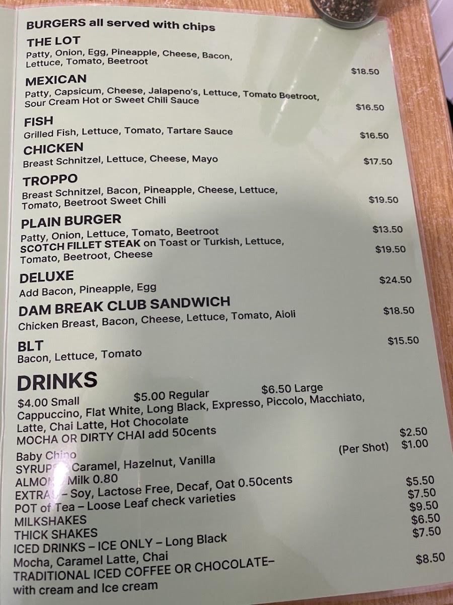 Warra Dam Bakery Cafe Menu 1