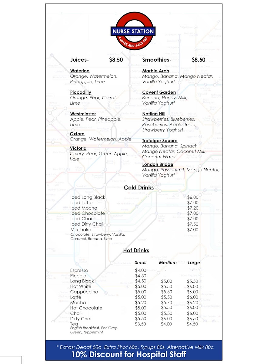Nurse Station Coffee and Juice Bar Menu 1