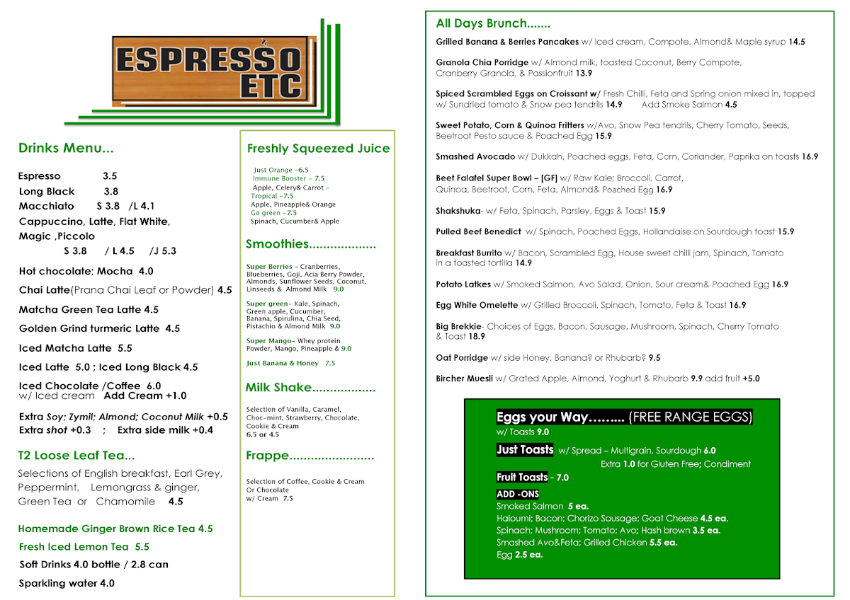 Espresso Etc Menu 1