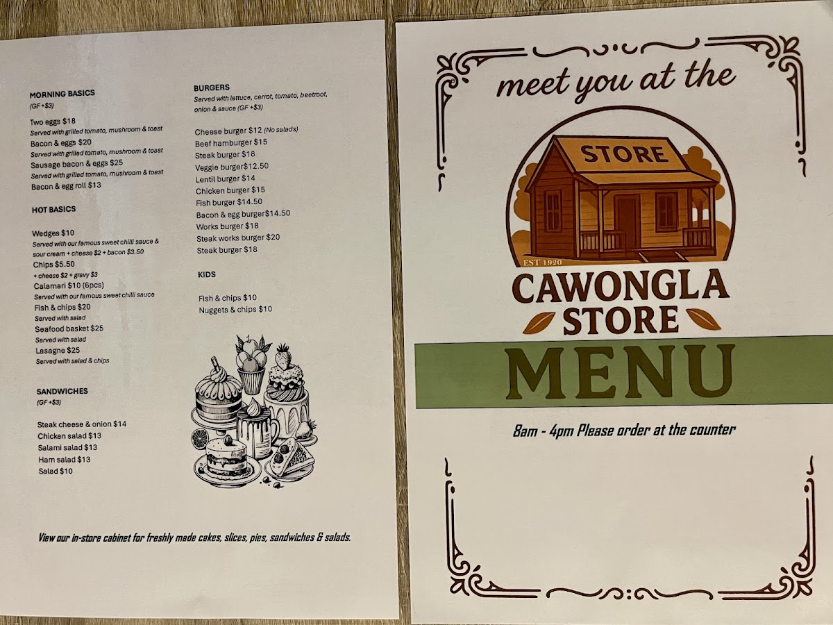Cawongla Store and Gallery Menu 2