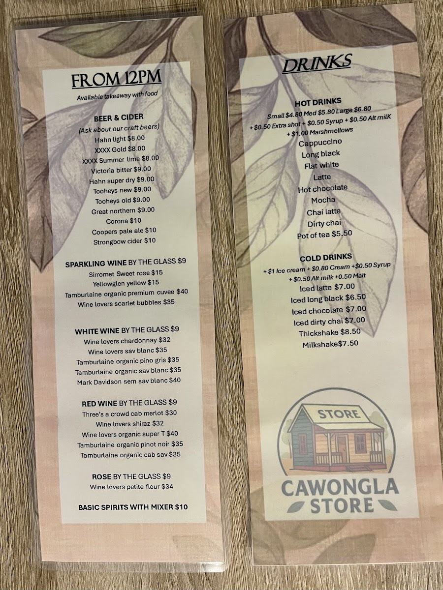 Cawongla Store and Gallery Menu 3