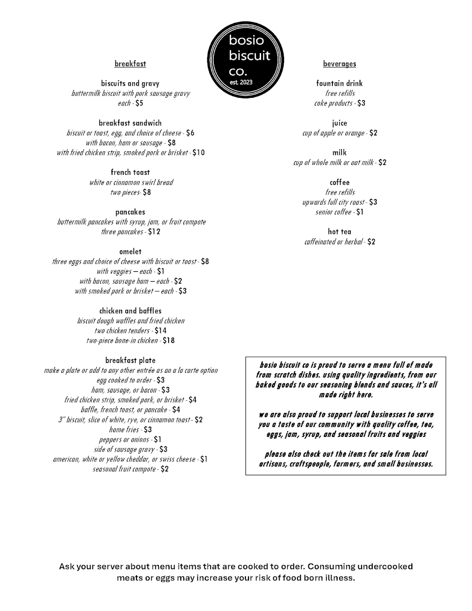 Bosio Biscuit Co. Menu 4
