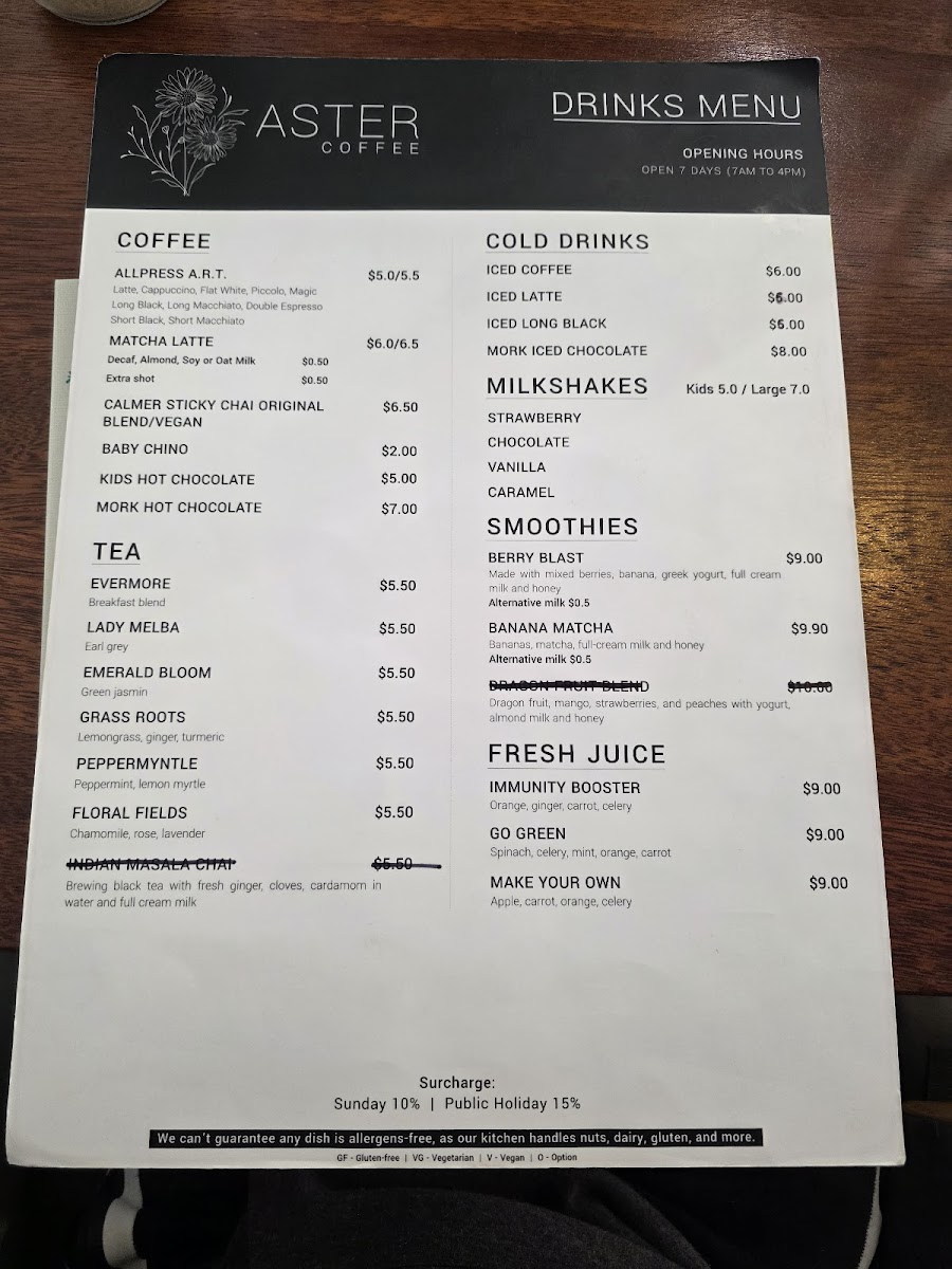 Aster Coffee Menu 1