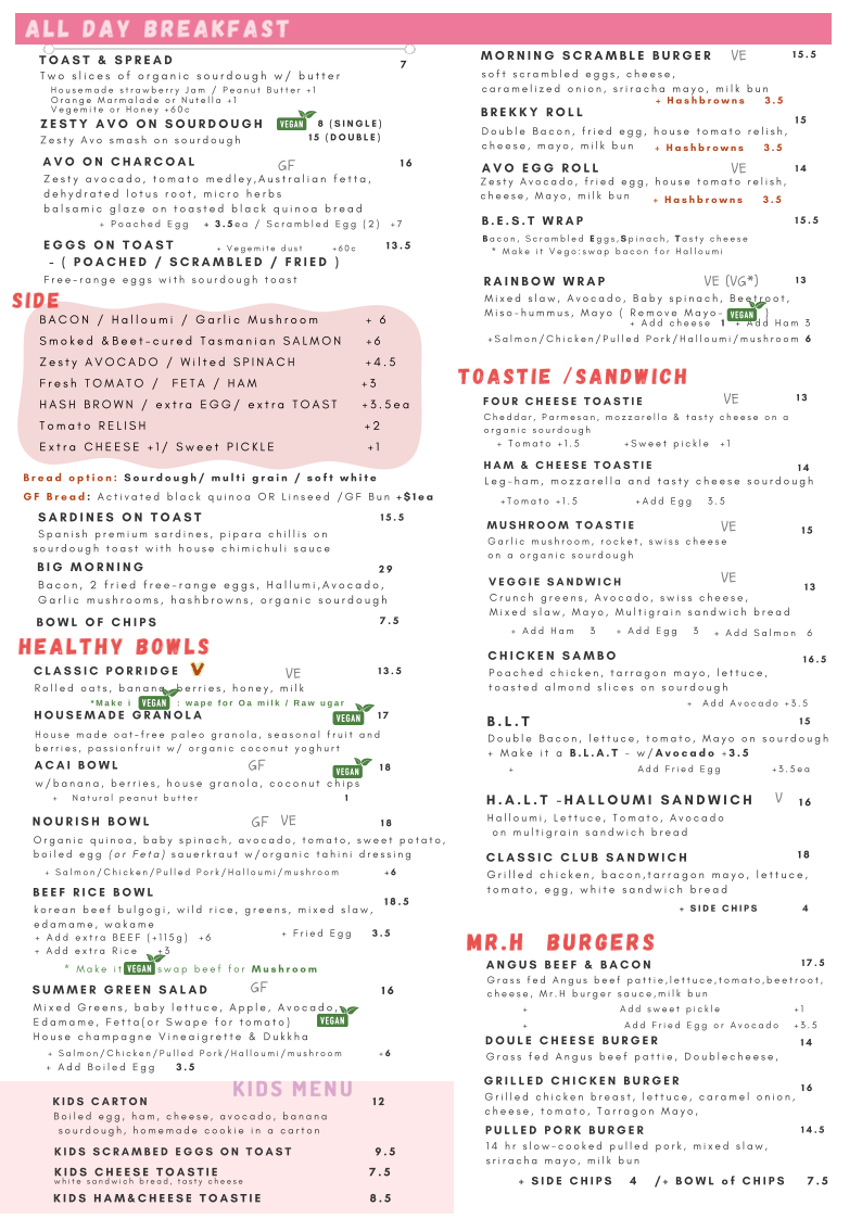 Mr.H Cafe and bar Menu 1