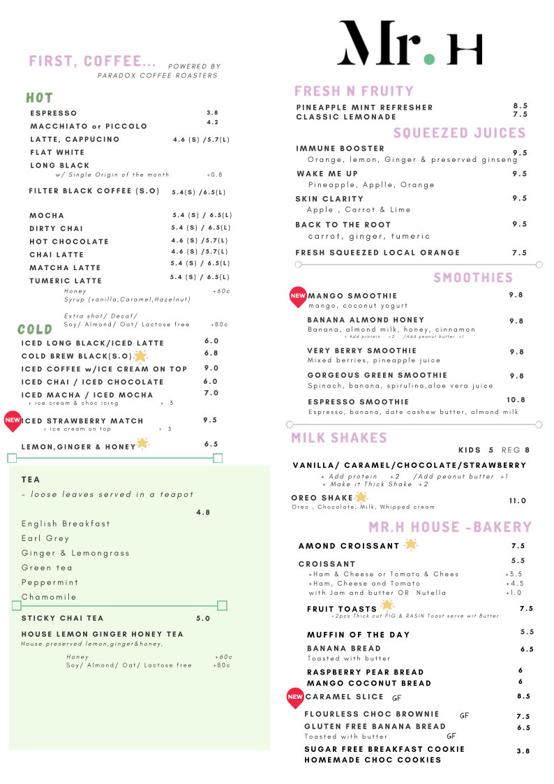 Mr.H Cafe and bar Menu 2