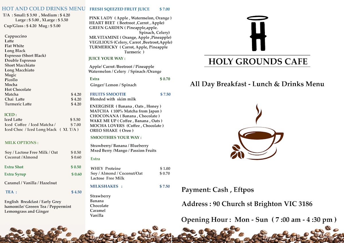 Holy Grounds Cafe Menu 2